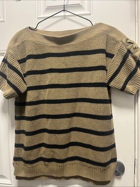 Ralph Lauren Tan and Black Striped Off-the-Shoulder Sweater
